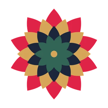A layered almond rosette with 10-fold radial symmetry and 4 alternating rings of petals.