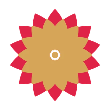 A layered almond rosette with 14-fold radial symmetry and 2 alternating rings of petals.