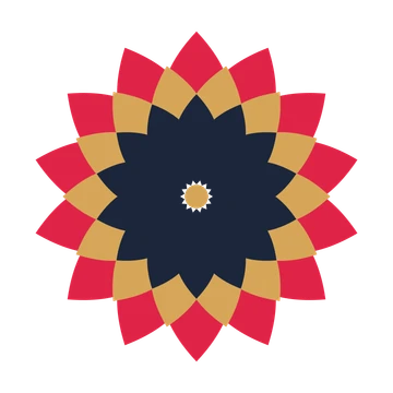 A layered almond rosette with 14-fold radial symmetry and 3 alternating rings of petals.