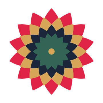 A layered almond rosette with 14-fold radial symmetry and 4 alternating rings of petals.