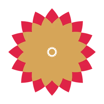 A layered almond rosette with 16-fold radial symmetry and 2 alternating rings of petals.