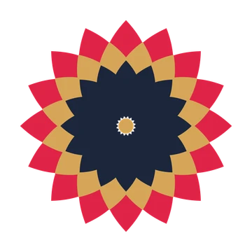 A layered almond rosette with 16-fold radial symmetry and 3 alternating rings of petals.