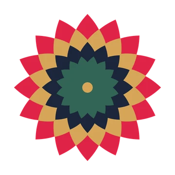 A layered almond rosette with 16-fold radial symmetry and 4 alternating rings of petals.