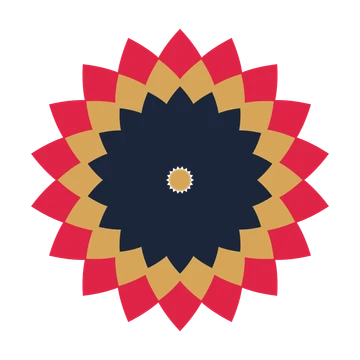 A layered almond rosette with 18-fold radial symmetry and 3 alternating rings of petals.