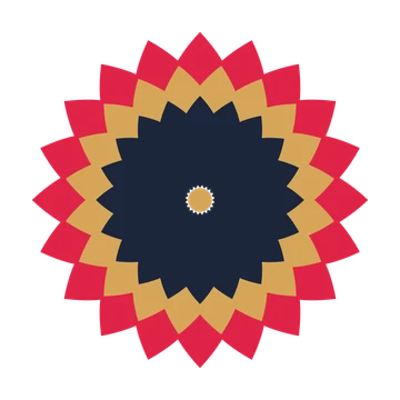 A layered almond rosette with 20-fold radial symmetry and 3 alternating rings of petals.