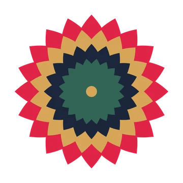 A layered almond rosette with 20-fold radial symmetry and 4 alternating rings of petals.