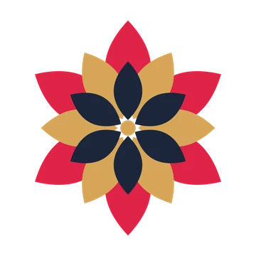 A layered almond rosette with 6-fold radial symmetry and 3 alternating rings of petals.