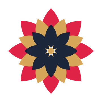 A layered almond rosette with 8-fold radial symmetry and 3 alternating rings of petals.