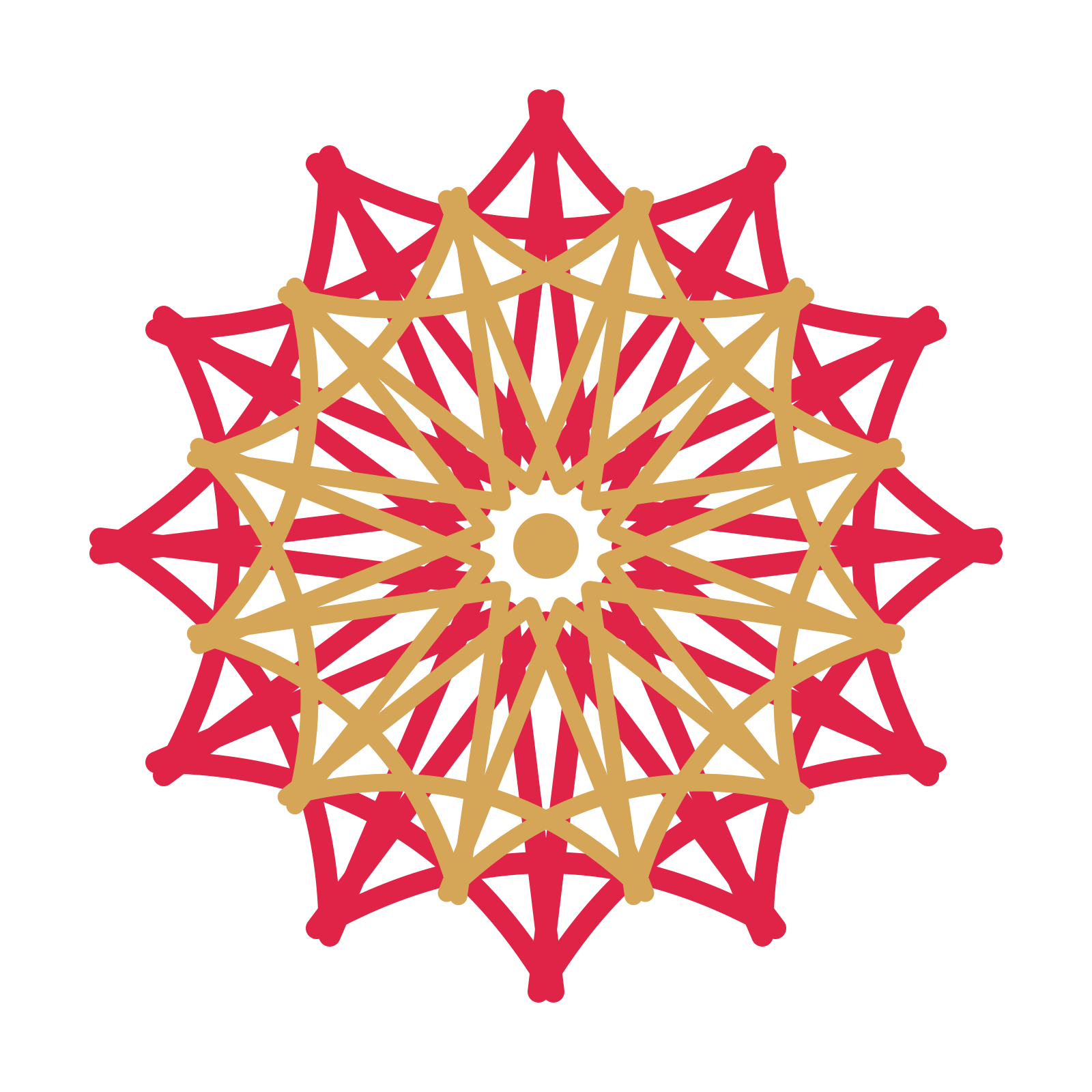 A layered bell rosette with 12-fold radial symmetry and 2 alternating rings of petals.