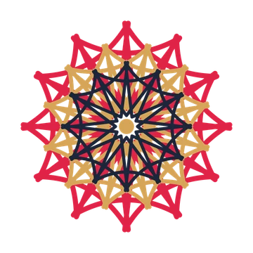 A layered bell rosette with 12-fold radial symmetry and 3 alternating rings of petals.
