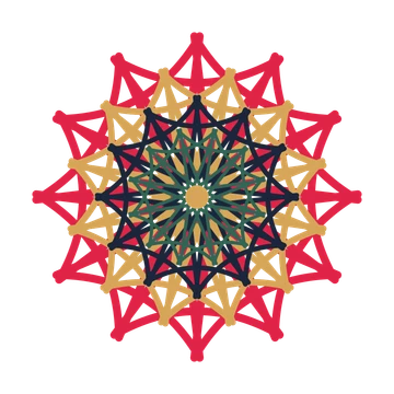 A layered bell rosette with 12-fold radial symmetry and 4 alternating rings of petals.
