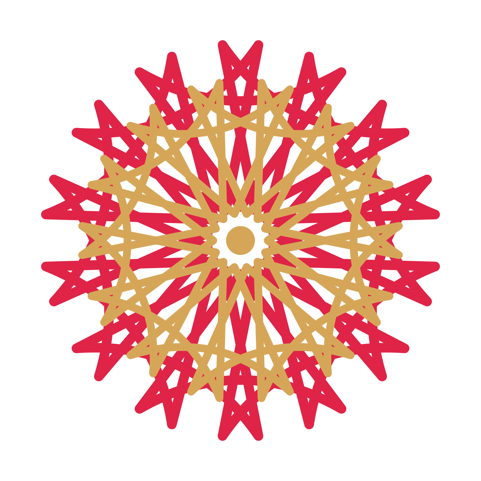 A layered bell rosette with 14-fold radial symmetry and 2 alternating rings of petals.