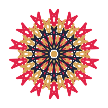 A layered bell rosette with 14-fold radial symmetry and 3 alternating rings of petals.