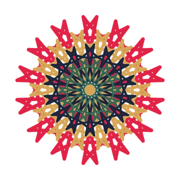 A layered bell rosette with 14-fold radial symmetry and 4 alternating rings of petals.