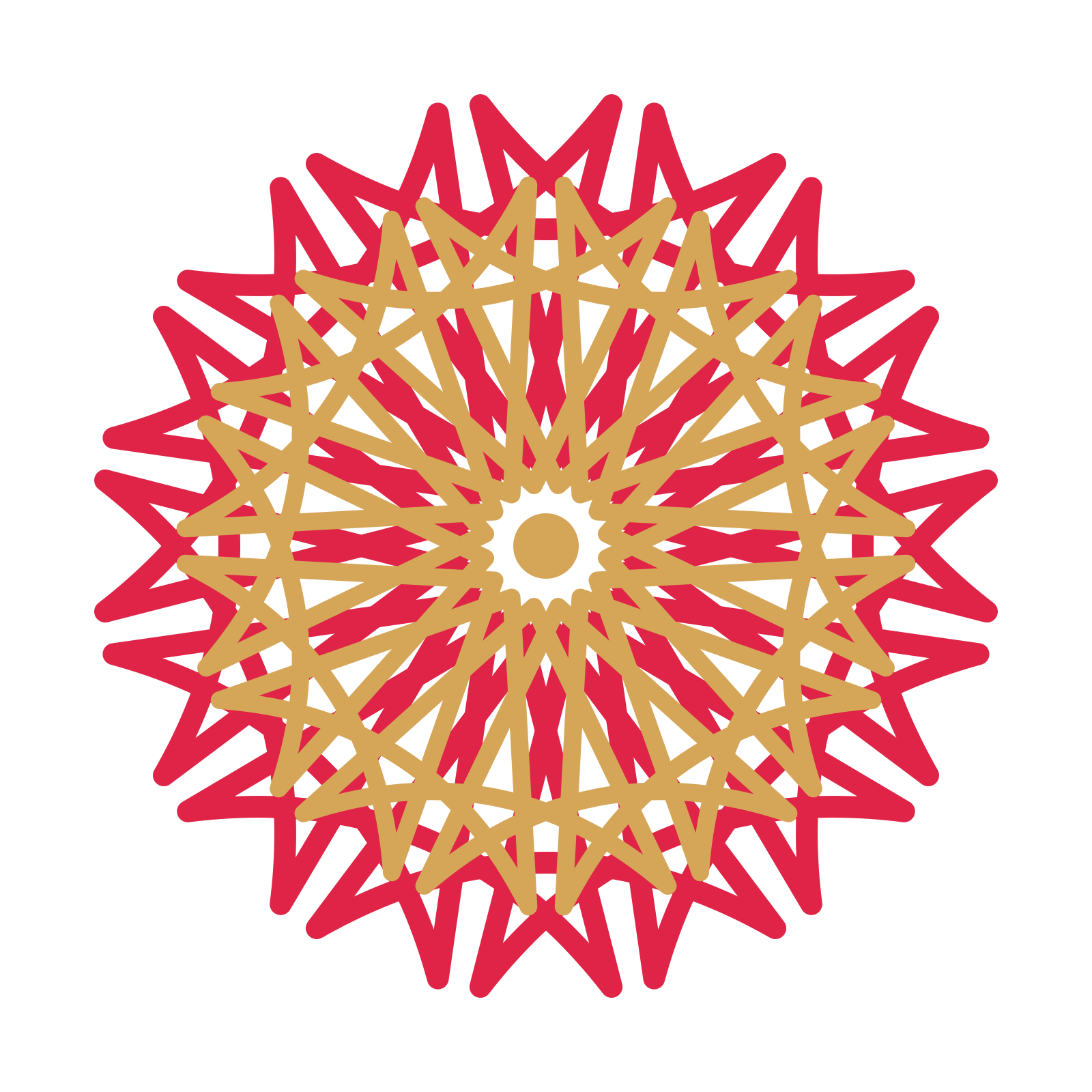 A layered bell rosette with 16-fold radial symmetry and 2 alternating rings of petals.