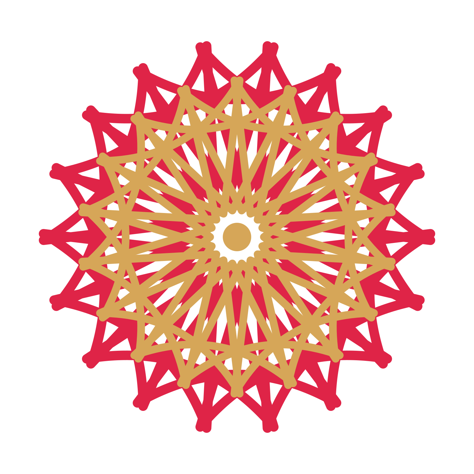 A layered bell rosette with 18-fold radial symmetry and 2 alternating rings of petals.