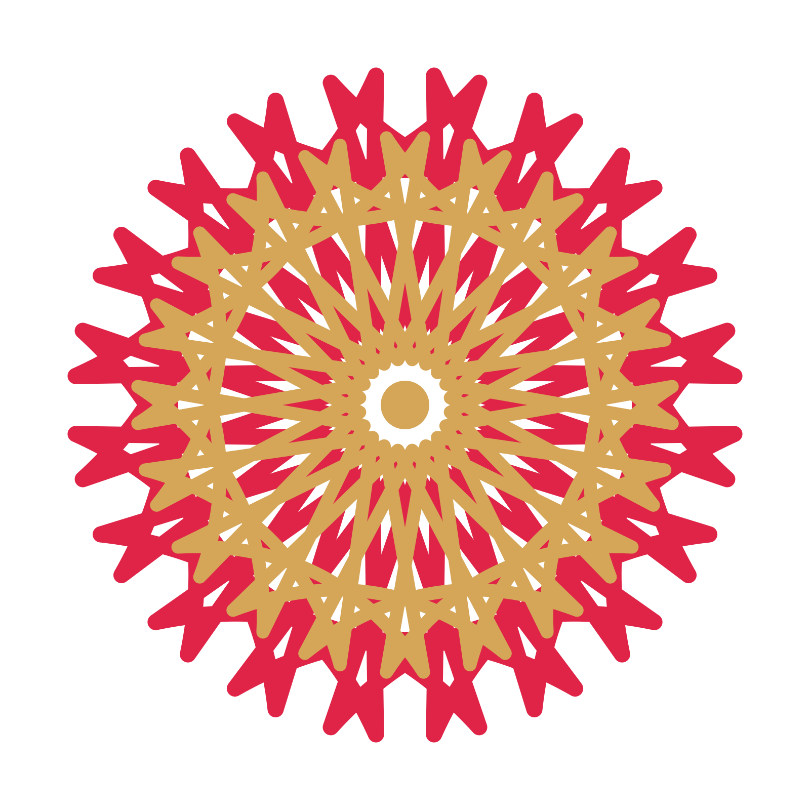 A layered bell rosette with 20-fold radial symmetry and 2 alternating rings of petals.