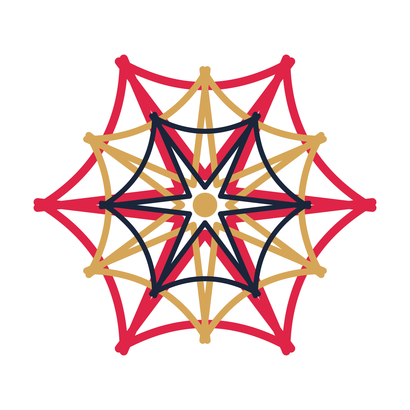 A layered bell rosette with 6-fold radial symmetry and 3 alternating rings of petals.
