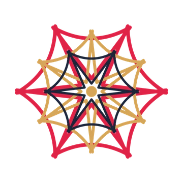 A layered bell rosette with 6-fold radial symmetry and 3 alternating rings of petals.