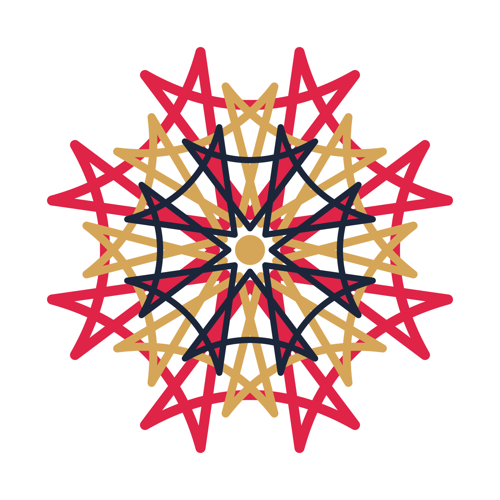 A layered bell rosette with 8-fold radial symmetry and 3 alternating rings of petals.