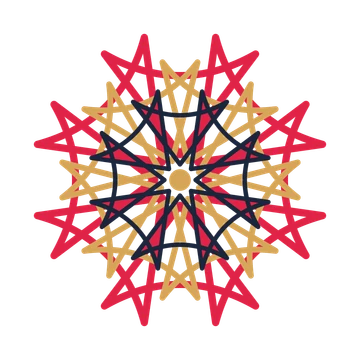 A layered bell rosette with 8-fold radial symmetry and 3 alternating rings of petals.