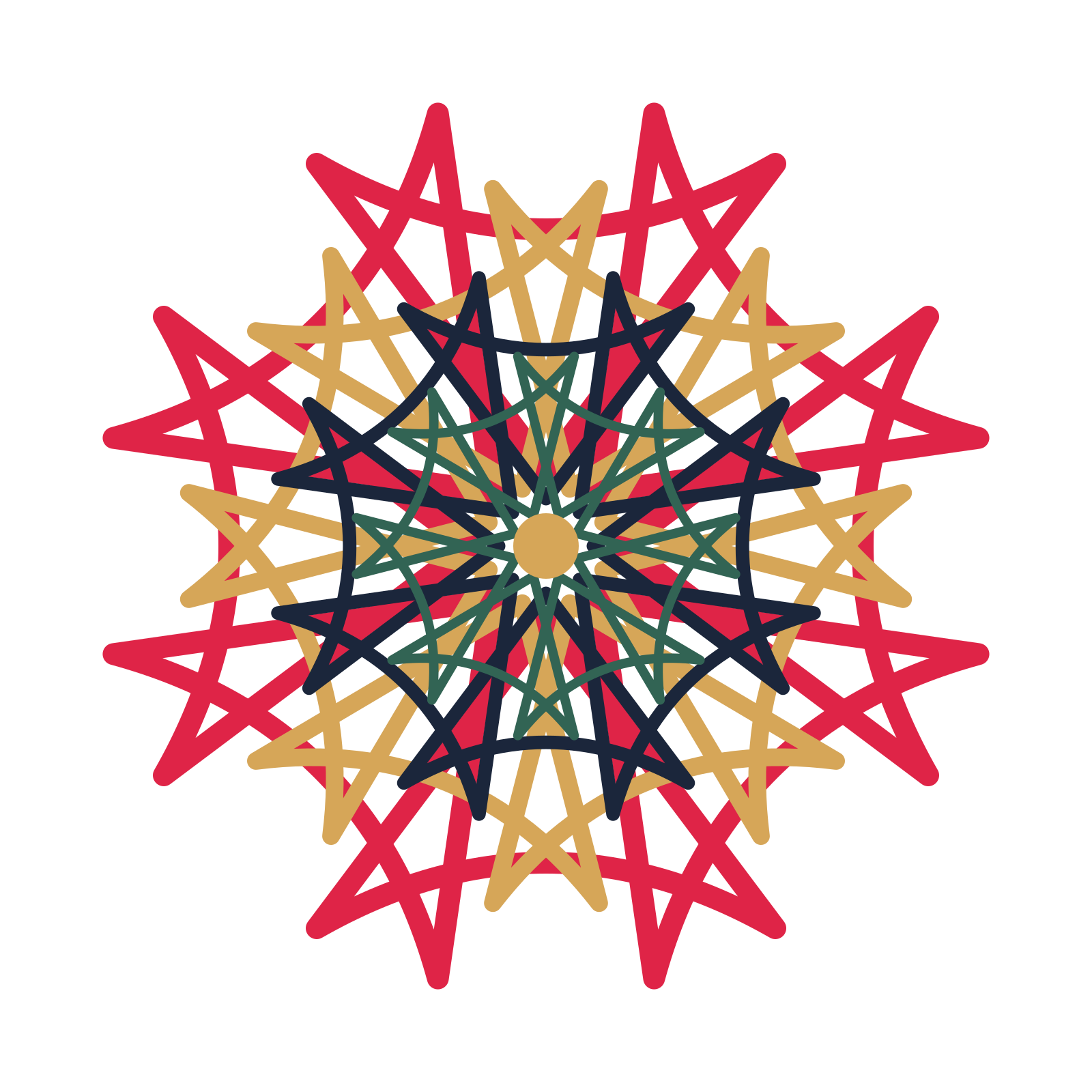 A layered bell rosette with 8-fold radial symmetry and 4 alternating rings of petals.