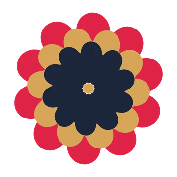 A layered clover rosette with 10-fold radial symmetry and 3 alternating rings of petals.