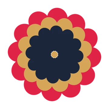 A layered clover rosette with 12-fold radial symmetry and 3 alternating rings of petals.