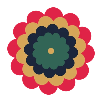 A layered clover rosette with 12-fold radial symmetry and 4 alternating rings of petals.