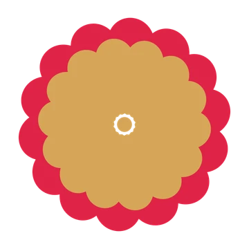 A layered clover rosette with 14-fold radial symmetry and 2 alternating rings of petals.