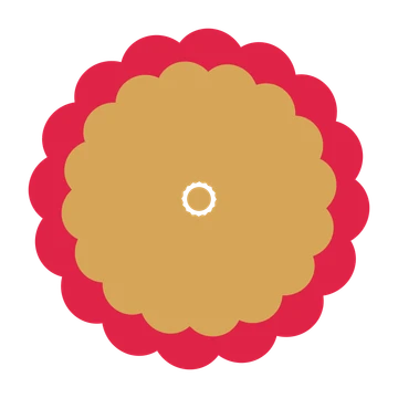 A layered clover rosette with 16-fold radial symmetry and 2 alternating rings of petals.