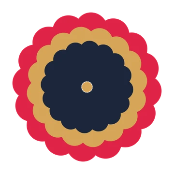 A layered clover rosette with 16-fold radial symmetry and 3 alternating rings of petals.