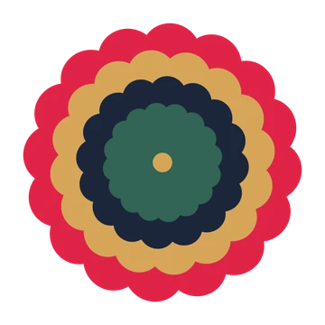 A layered clover rosette with 16-fold radial symmetry and 4 alternating rings of petals.