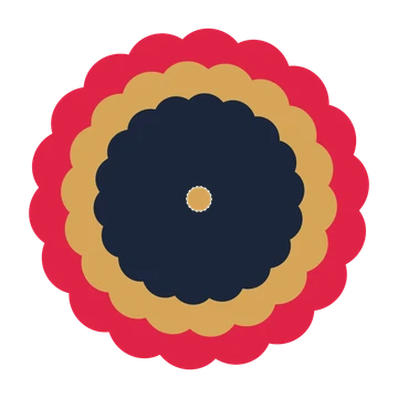 A layered clover rosette with 18-fold radial symmetry and 3 alternating rings of petals.