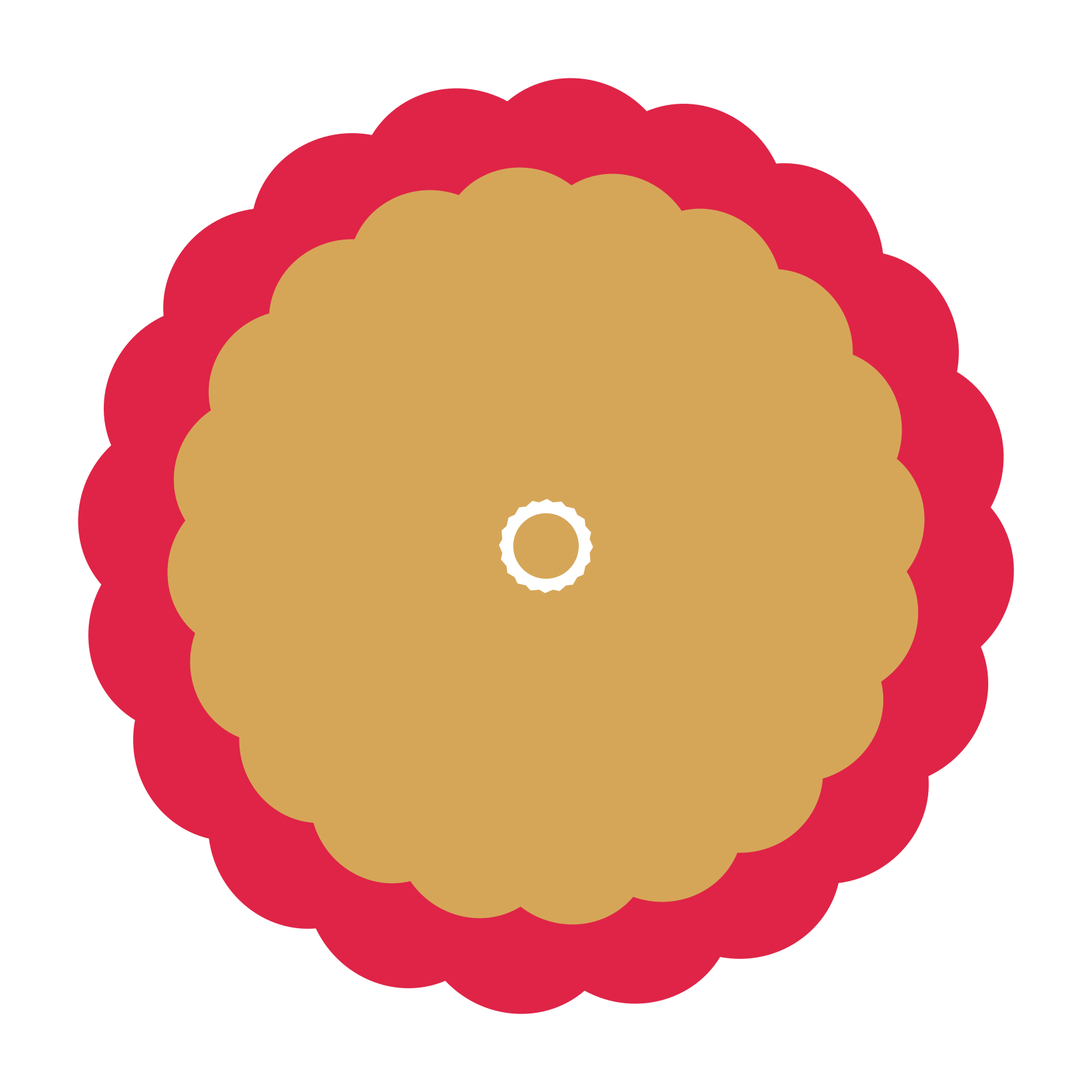 A layered clover rosette with 20-fold radial symmetry and 2 alternating rings of petals.