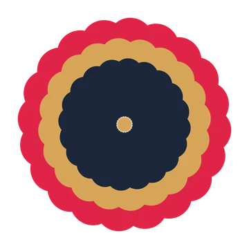 A layered clover rosette with 20-fold radial symmetry and 3 alternating rings of petals.