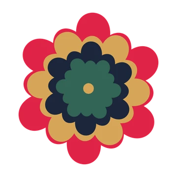A layered clover rosette with 6-fold radial symmetry and 4 alternating rings of petals.