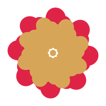 A layered clover rosette with 8-fold radial symmetry and 2 alternating rings of petals.