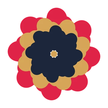 A layered clover rosette with 8-fold radial symmetry and 3 alternating rings of petals.