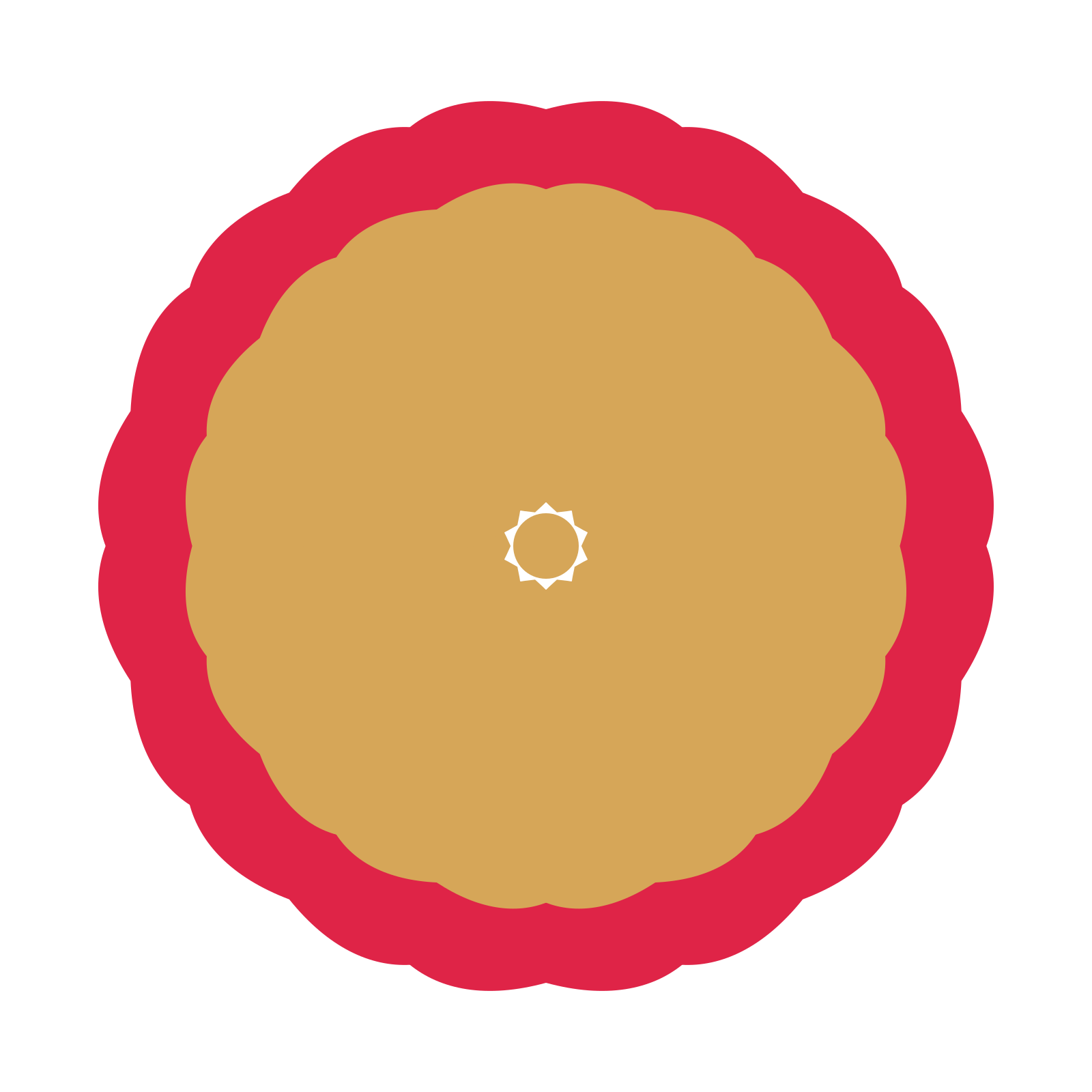A layered cosmos rosette with 10-fold radial symmetry and 2 alternating rings of petals.