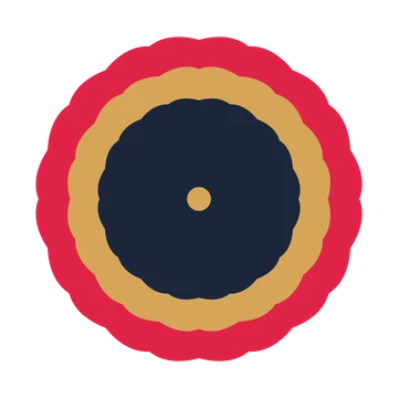 A layered cosmos rosette with 10-fold radial symmetry and 3 alternating rings of petals.