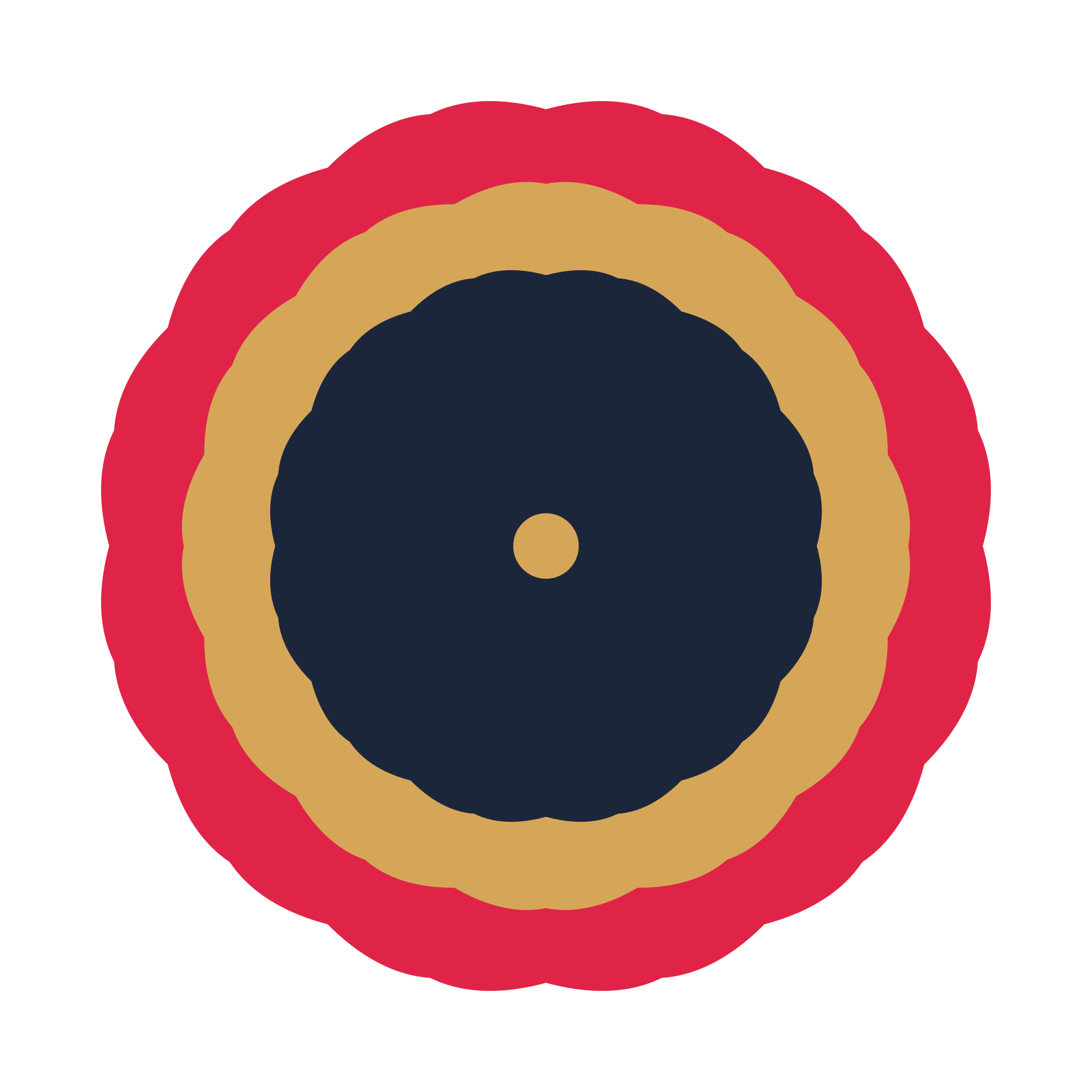 A layered cosmos rosette with 12-fold radial symmetry and 3 alternating rings of petals.