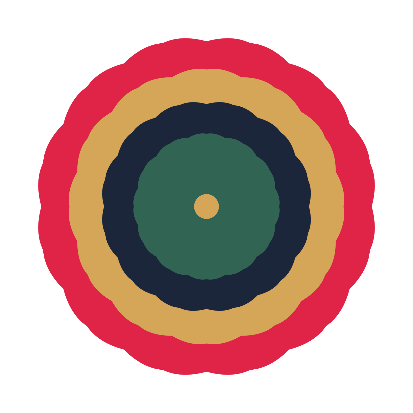 A layered cosmos rosette with 12-fold radial symmetry and 4 alternating rings of petals.