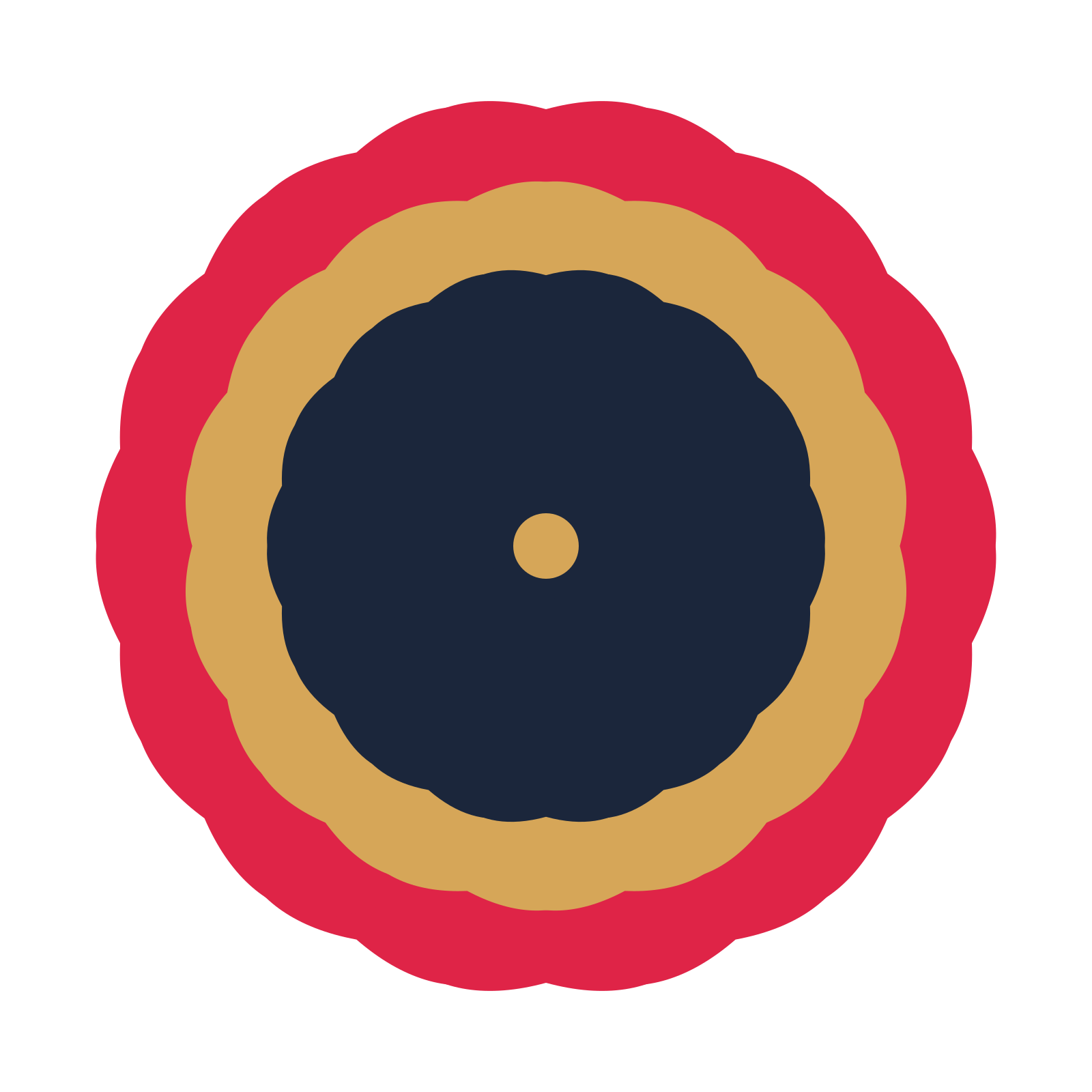 A layered cosmos rosette with 14-fold radial symmetry and 3 alternating rings of petals.