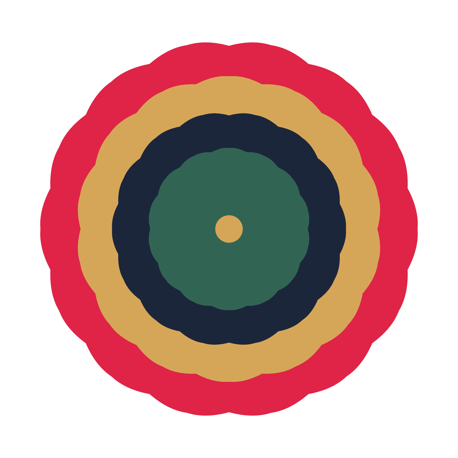 A layered cosmos rosette with 14-fold radial symmetry and 4 alternating rings of petals.