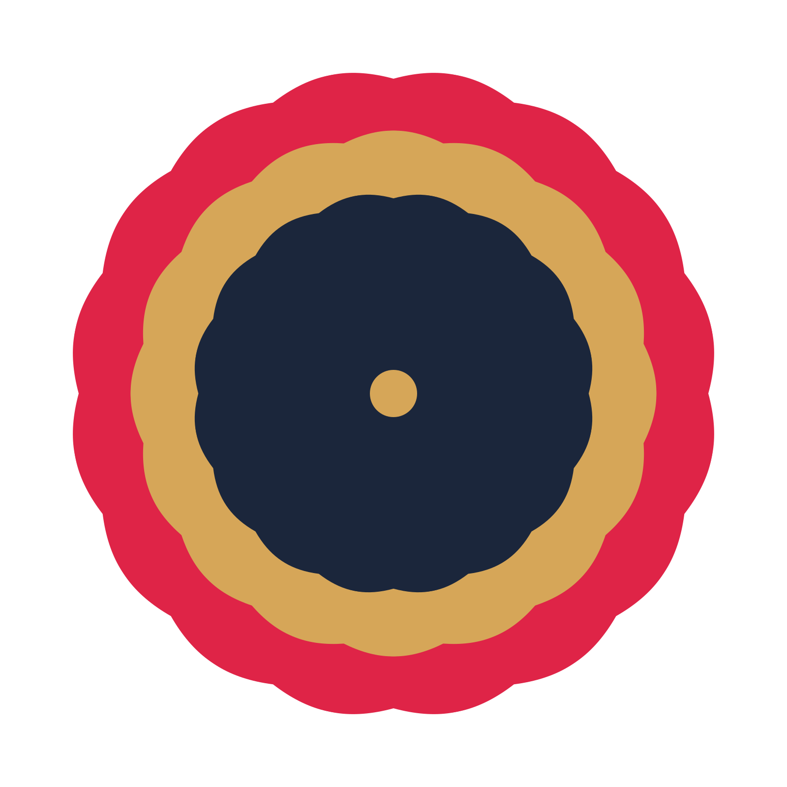 A layered cosmos rosette with 16-fold radial symmetry and 3 alternating rings of petals.