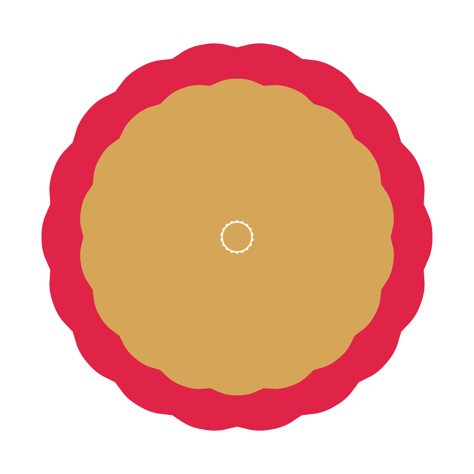 A layered cosmos rosette with 18-fold radial symmetry and 2 alternating rings of petals.