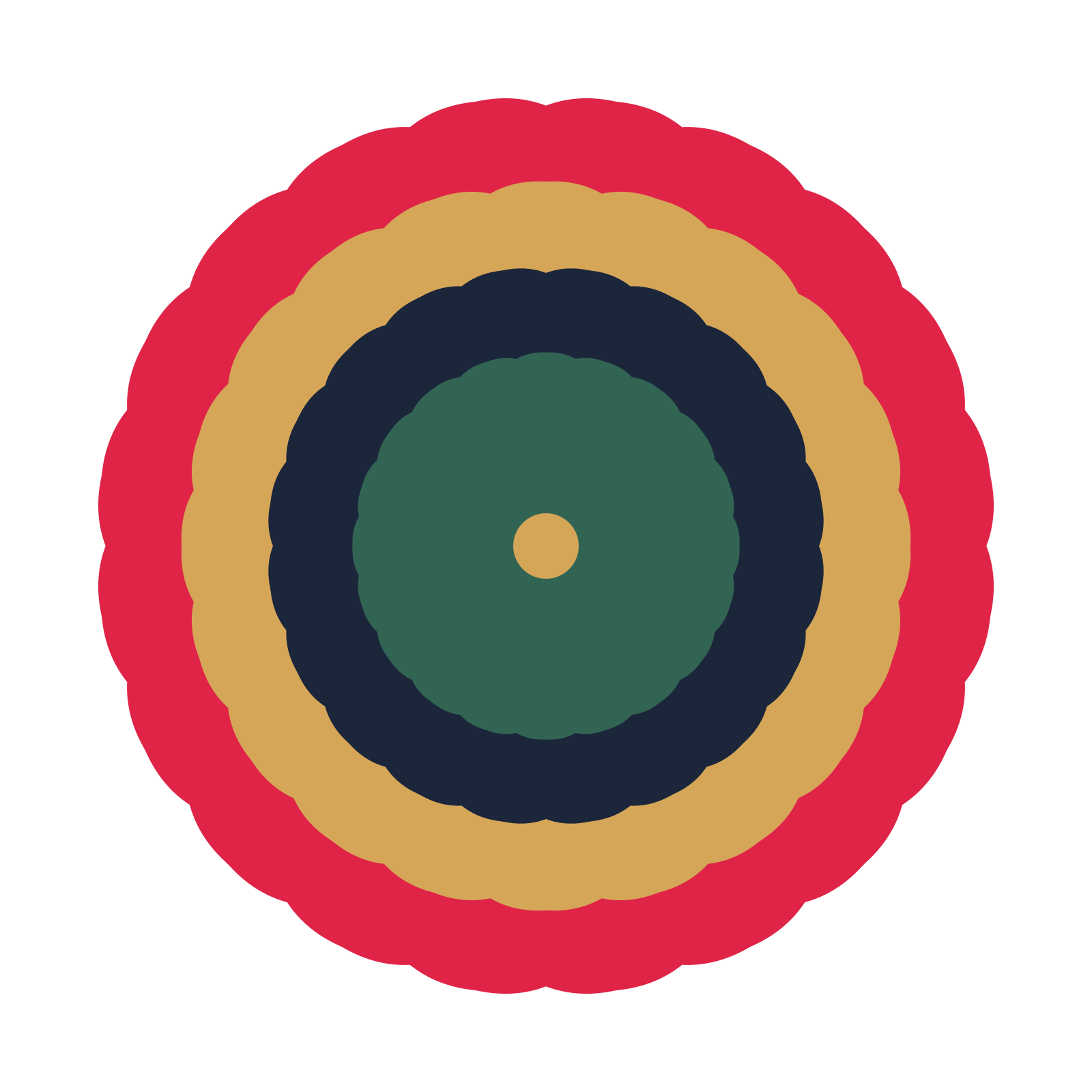 A layered cosmos rosette with 20-fold radial symmetry and 4 alternating rings of petals.