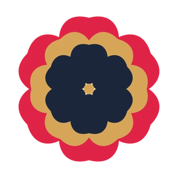 A layered cosmos rosette with 6-fold radial symmetry and 3 alternating rings of petals.