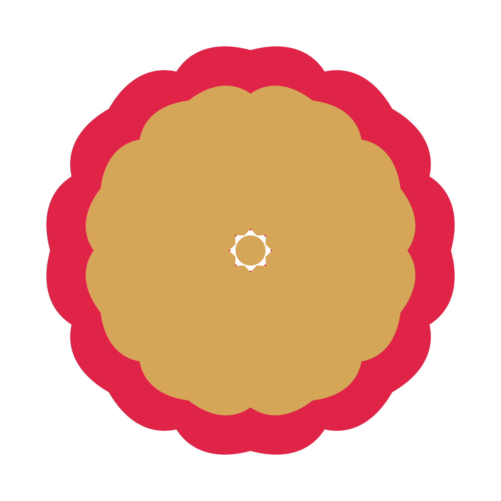 A layered cosmos rosette with 8-fold radial symmetry and 2 alternating rings of petals.